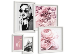Composição De Quadros Na Parede Retratos Estilosos De Mulheres Com Óculos Moldura Branca Fotos Para O Escritório Espelharte (conjunto De 5 Imagens)