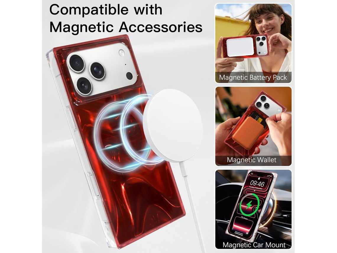 Capa Magnética Ondas Retangular Para Iphone 17 Pro,compatível Com Magsafe, Protetora E Resistente A Impactos Verde Claro S/marca
