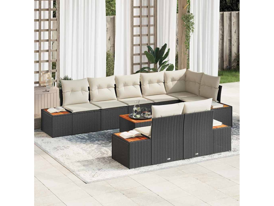 Vidaxl Conjunto de Sofá de Jardim 9 Pcs Preto Rattan Sintético