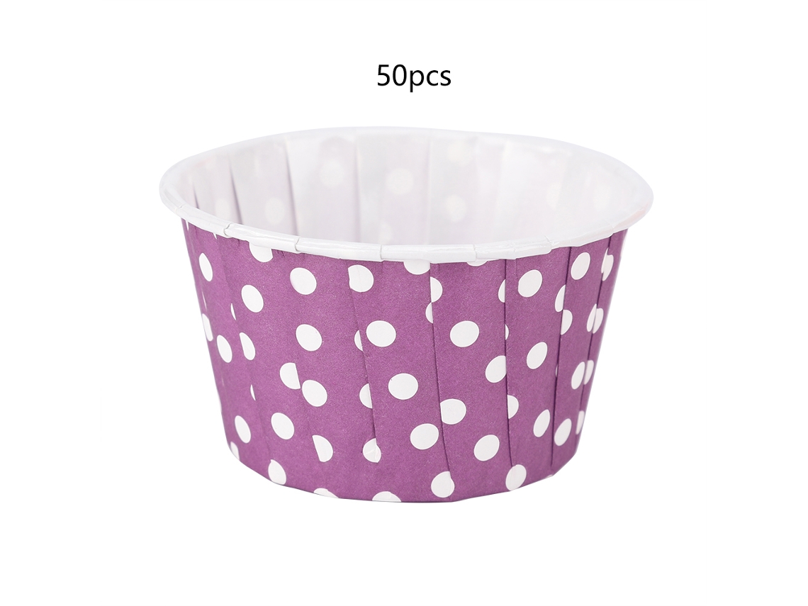 50 Forminhas De Papel Para Mini Cupcakes, Redondas E Com Bolinhas, Ideais Festas Casamentos Em Casa, Na Cor Roxa.