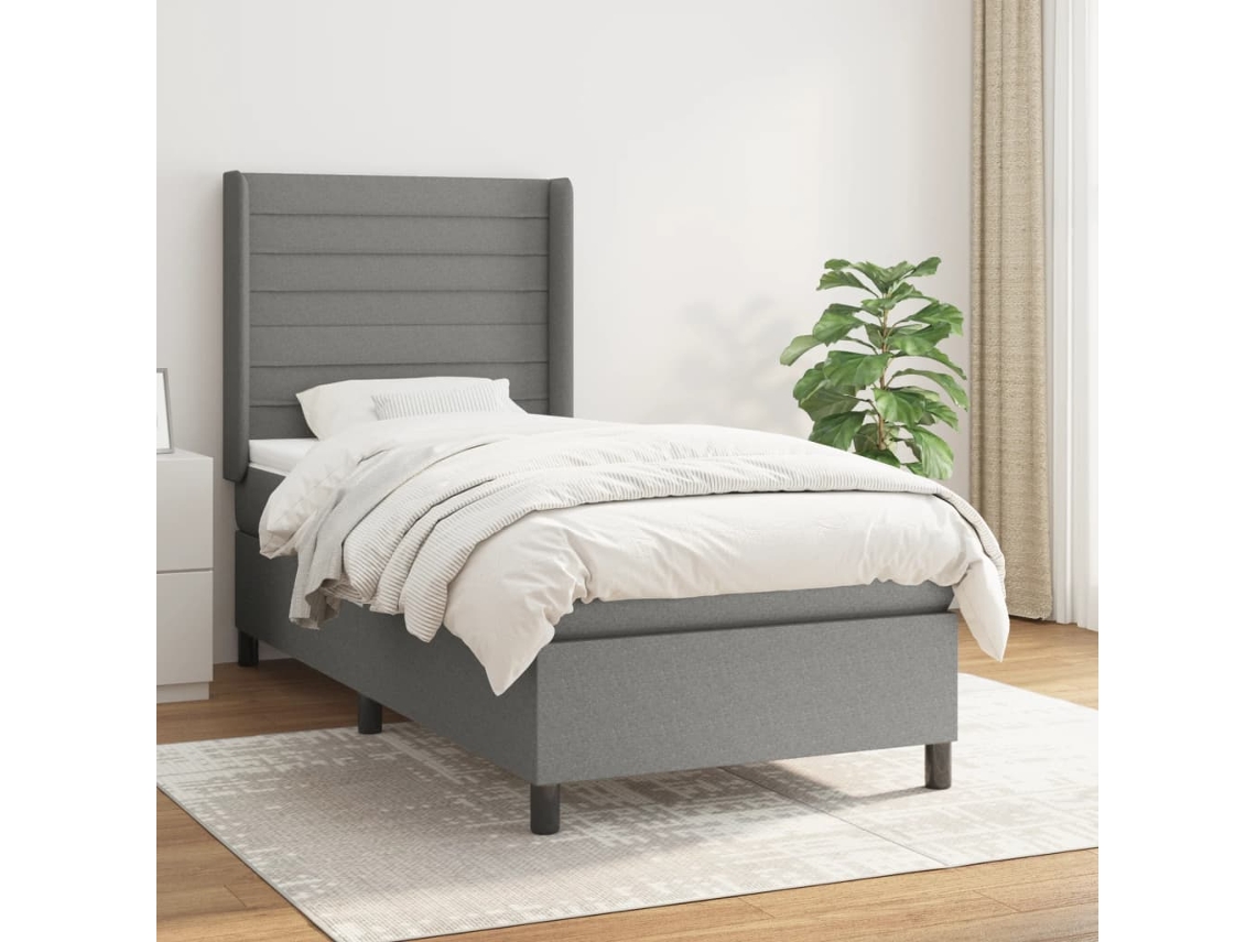Vidaxl Cama Com Molas/colchão 80x200 Cm Tecido Cinzento-escuro