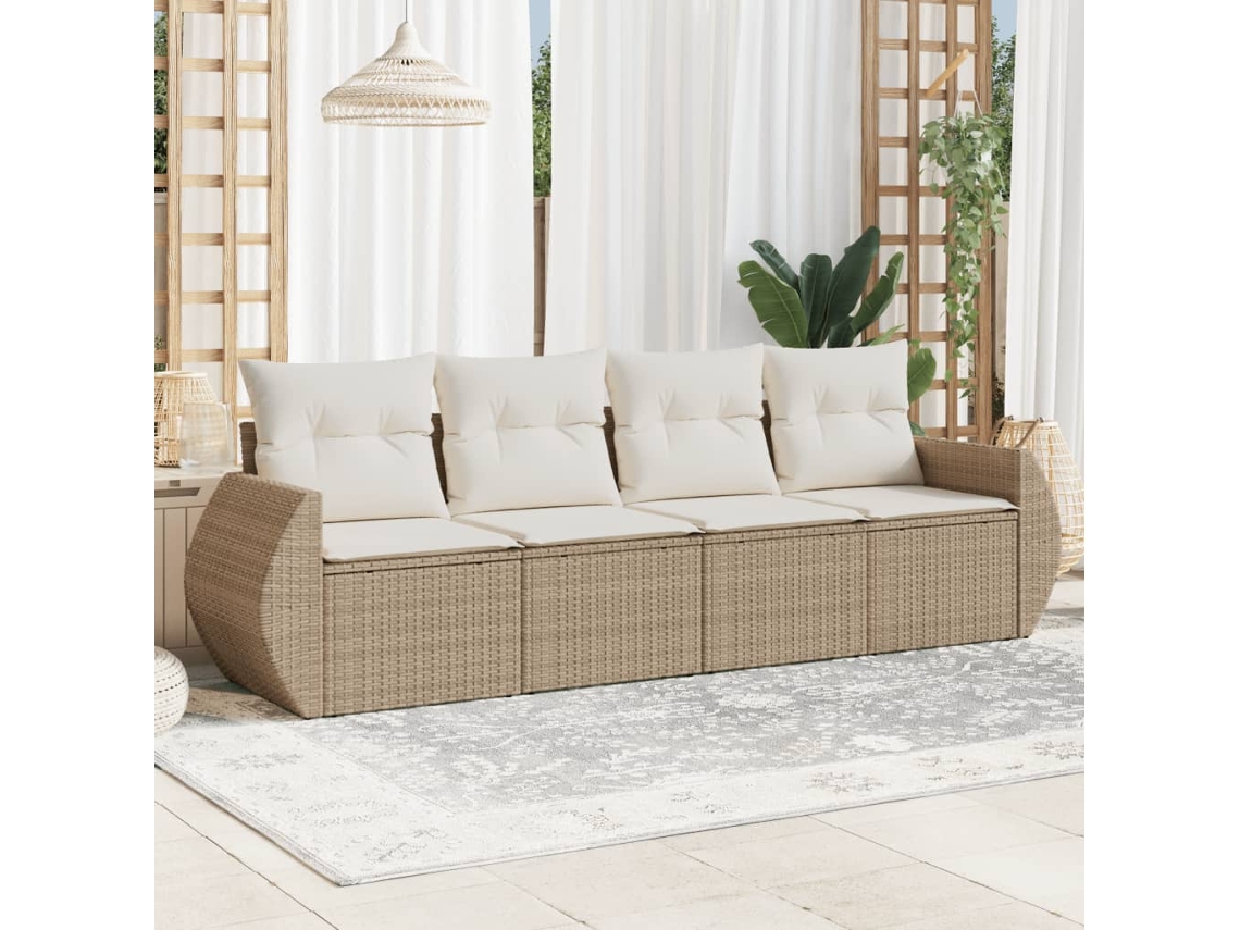 Vidaxl 4 Pcs Conjunto De Sofás Para Jardim C/ Almofadões Vime Pe Bege