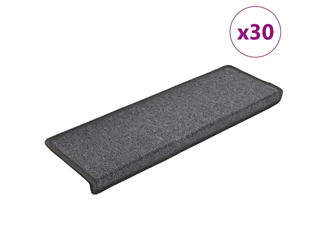 Vidaxl Tapetes De Escada 30 Peças 65x21x4 Cm Cinza Escuro Com Borda Retangular