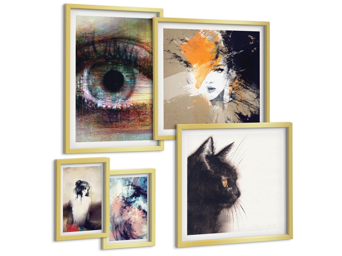 Quadros Decorativos Para Parede Lago, Píeres, Barcos, Paz Moldura Dourada Quadros Para O Escritório Espelharte (conjunto De 5 Imagens)