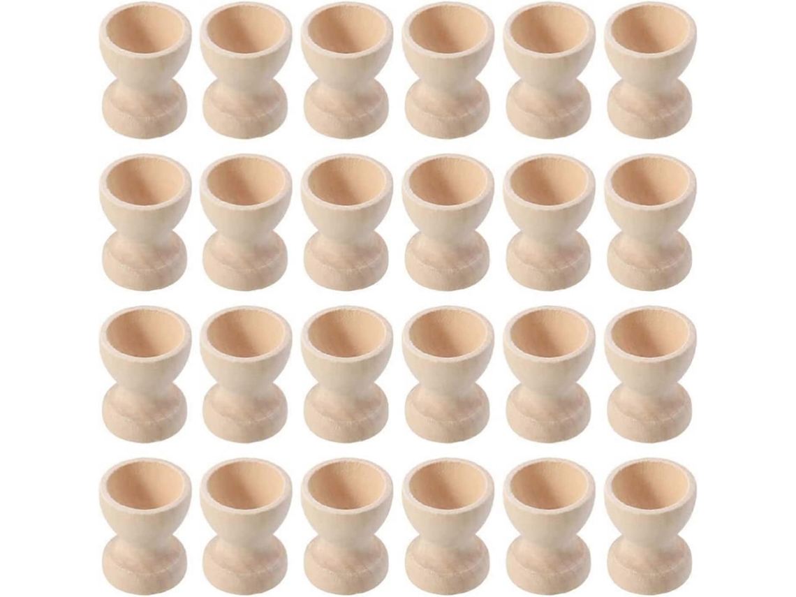 24 Tazas de Ovos de Madeira para Páscoa, Superfície e Bordos Suaves, Ideal para Desenhar e Decorar