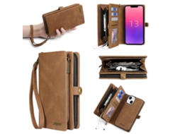 Capa Quedas Para Iphone 15 Pele Sintética Magnética Castanho