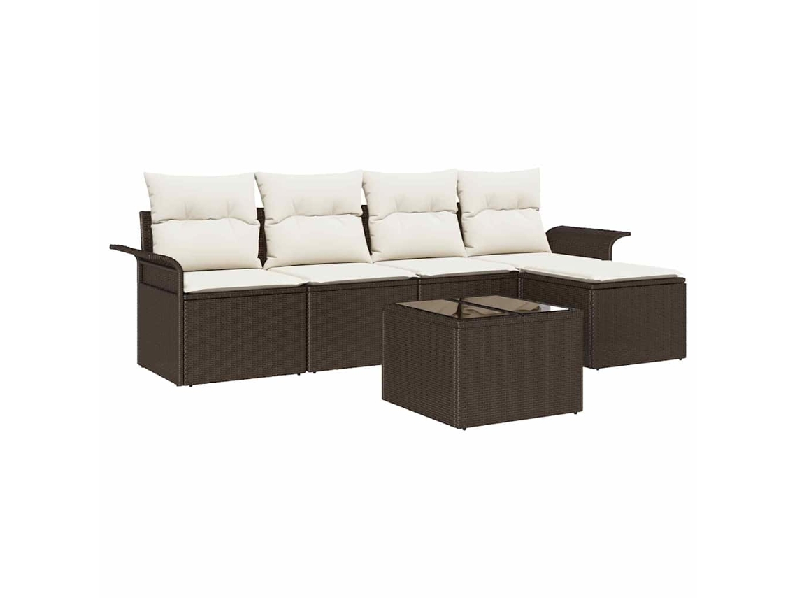 Conjunto de Sofá de Jardim com Almofada 6 Peças Castanho Vime Pe MAISON EXCLUSIVE