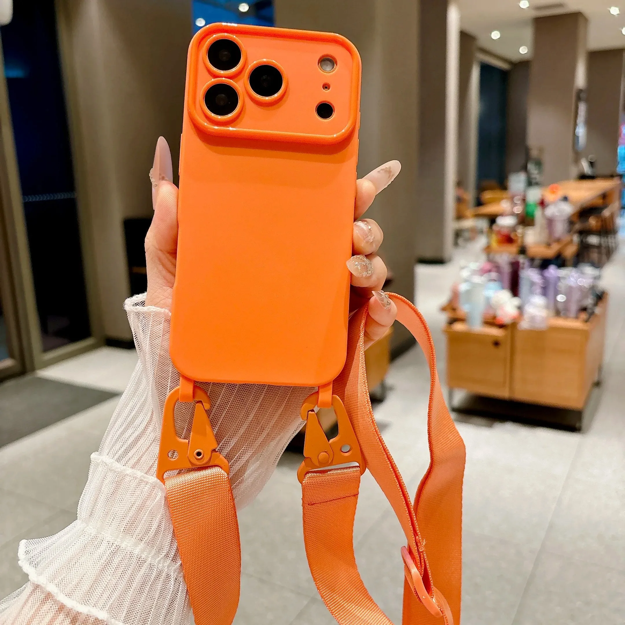 (laranja, Iphone 17) Capa De Celular Elegante E Macia Em Silicone Com Cordão Ajustável Para Proteção Transversal.