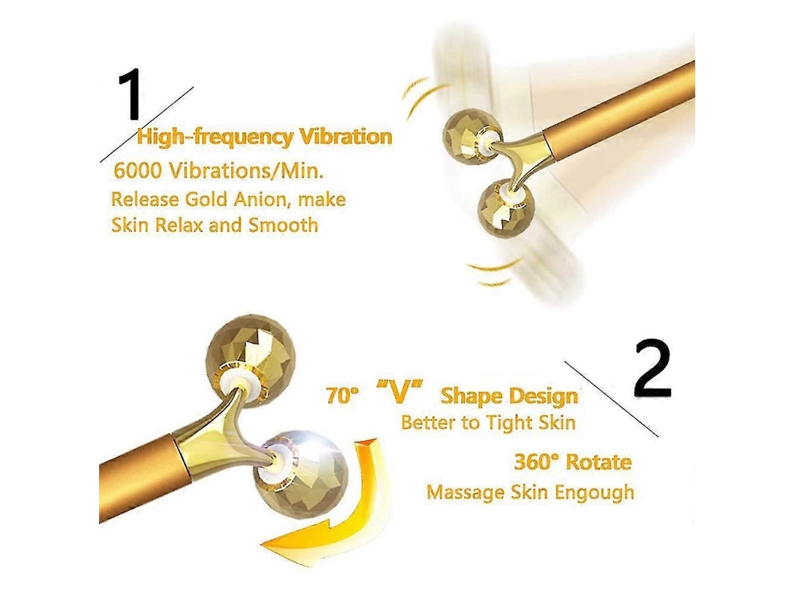 Massageador Facial Dourado 24k Beauty Bar, Elétrico Sônico 3d com Rolos e Kit em Formato de T. Antienvelhec GOKOCO