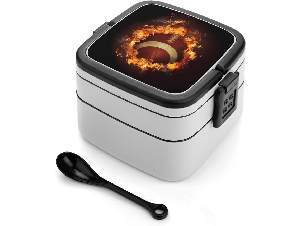Marmita De Futebol Flamejante Camada Dupla, Empilhável, À Prova De Vazamentos, 1000ml, Com Colher, Recipiente Portátil