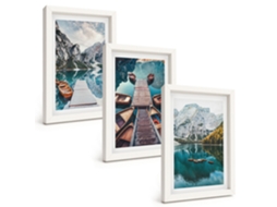 Composição De Quadros Píeres No Lago, Montanhas Espelharte (3 Peças 20x30 Cm)