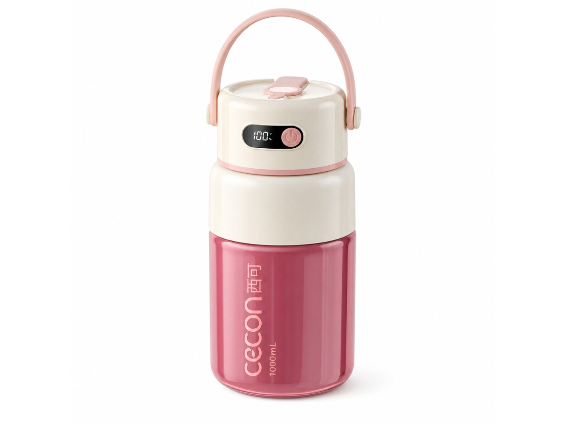Liquidificador Portátil Recarregável De Vidro 1000 Ml Rosa, Tampa Dupla, 26 Lâminas Em Aço Inoxidável 316