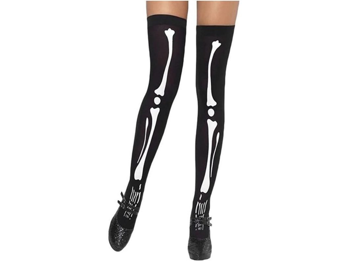 Caveira Gótica Meias Longas para Halloween Ossos Esqueletos Coxa Alta Sobre o Joelho Cosplay S/MARCA