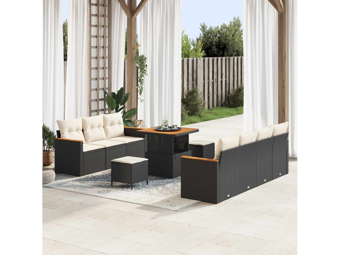 Vidaxl Conjunto De Sofá De Jardim 10 Unid. Preto Vime Pe