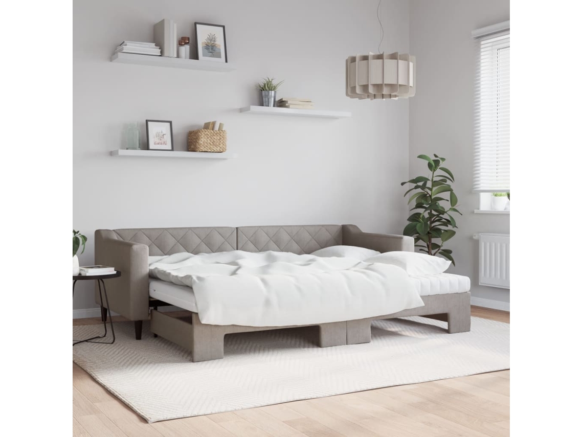 Vidaxl Sofá-cama C/ Gavetão/colchões 80x200cm Tecido Cinza-acastanhado