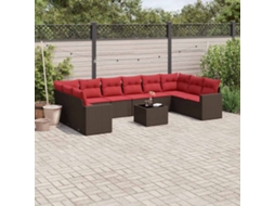 Vidaxl 11 Pcs Conjunto Sofás De Jardim C/ Almofadões Vime Pe Castanho
