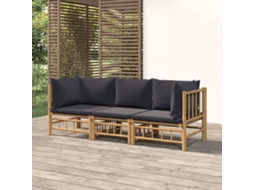 Vidaxl 3pcs Conj. Lounge De Jardim Bambu C/ Almofadões Cinzento-escuro
