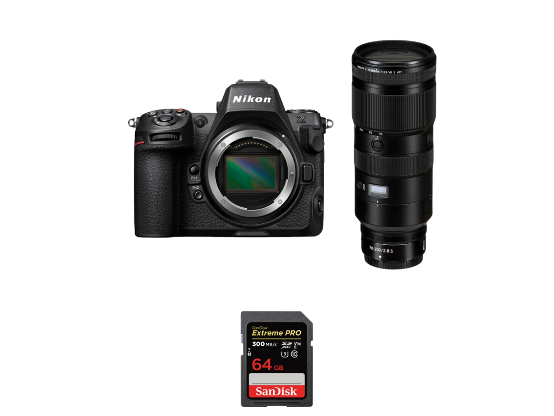 Z8 + Z 70 200mm F/2.8 Vr S + 1 Sandisk 64gb Uhs ii 300mb/s Máquina Fotográfica Híbrida Full frame + Ebook Pricedirect NIKON