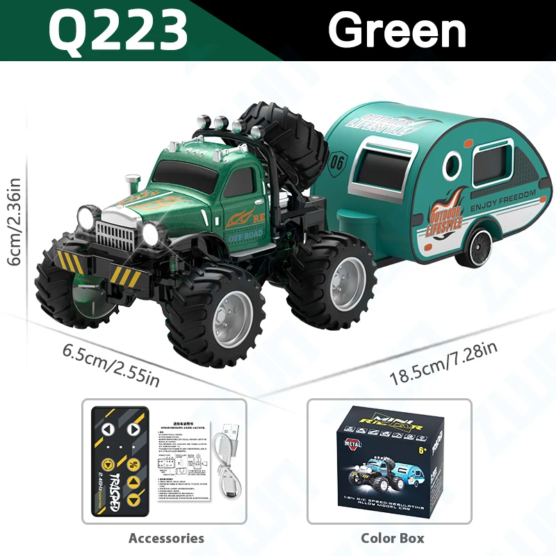 (q223 Verde) Caminhão Miniatura Com Controle Remoto 1:64, Modelo De Carro Com Controle Remoto Feito Em Metal, Brinquedo Infantil