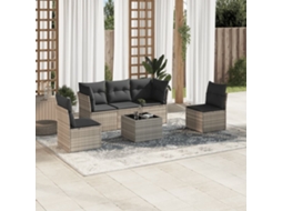 Vidaxl 6 Pcs Conj. Sofás Jardim Com Almofadões Vime Pe Cinzento-claro