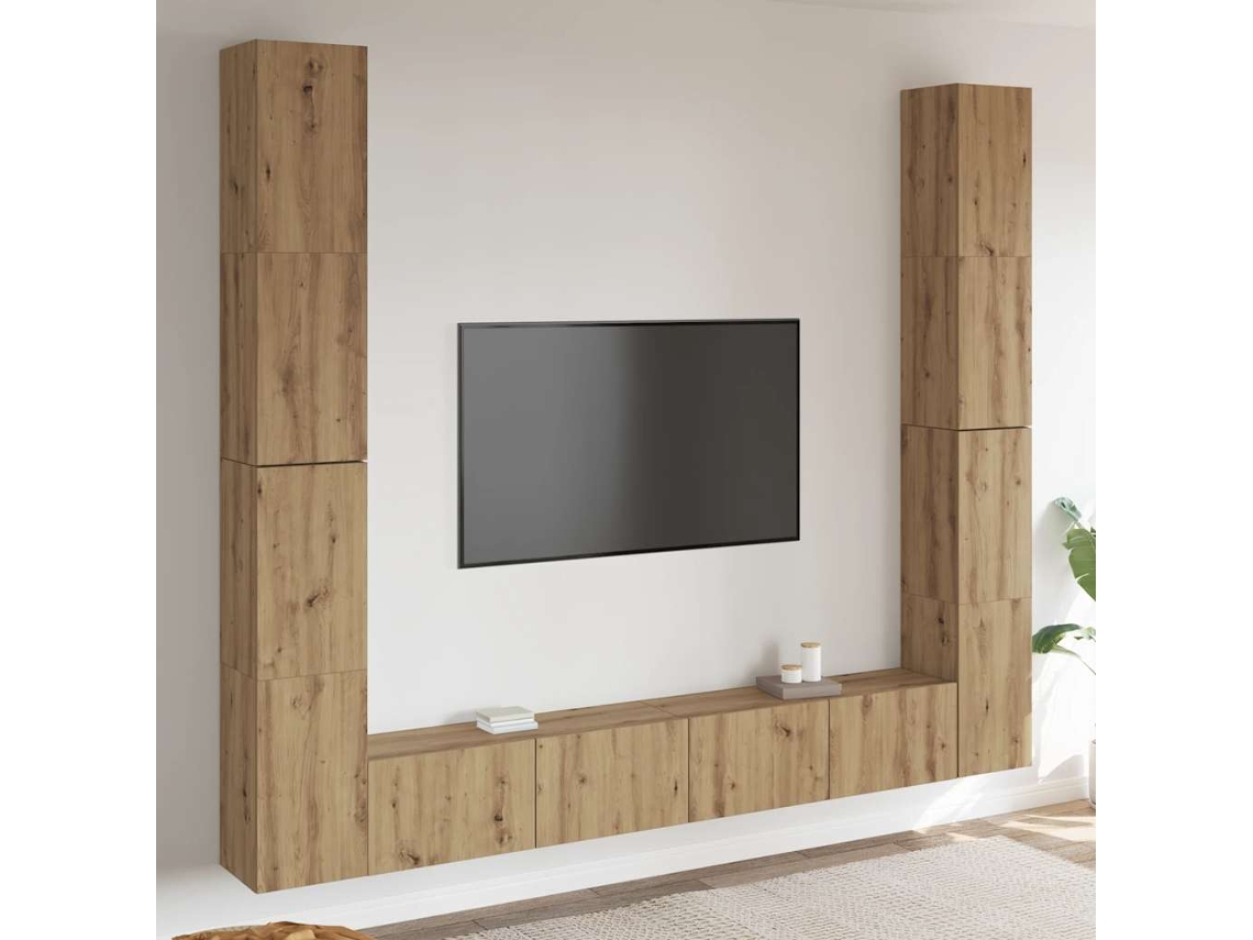 Vidaxl Armários Tv Montados Na Parede 6 Pcs Madeira Carvalho Artesanal