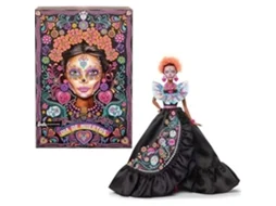 Día De Muertos 2024 Boneca Colecionável Barbie Exclusiva Em Vestido Preto Com Top Azul Com Babados, Estampa Bordada E Barbie