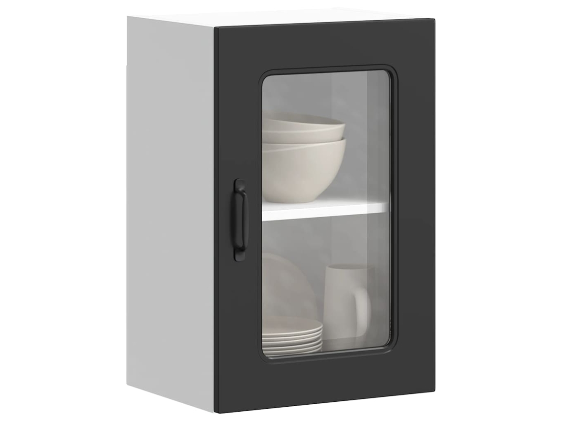 Vidaxl Armário De Parede De Cozinha Porta Vidro Kalmar Preto
