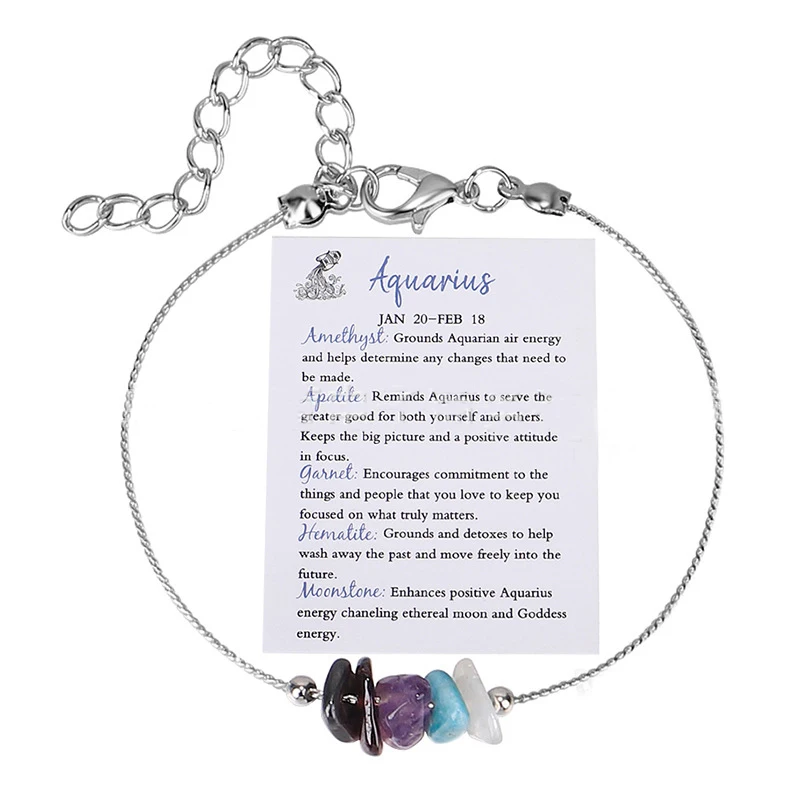 Pulseira Com Os 12 Signos Do Zodíaco (aquário), Bracelete Feminino Com Cristais Naturais.