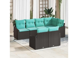 Vidaxl Conjunto de Sofás com Almofada 7 Pcs Preto Vime Pe