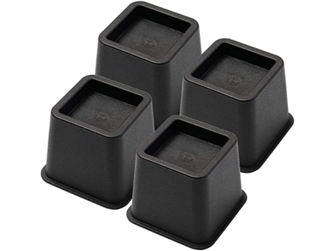Conjunto De 4 Elevadores De Móveis, Protetores De Piso E Plataformas Elevatórias, Em Abs Preto, Para Cama E