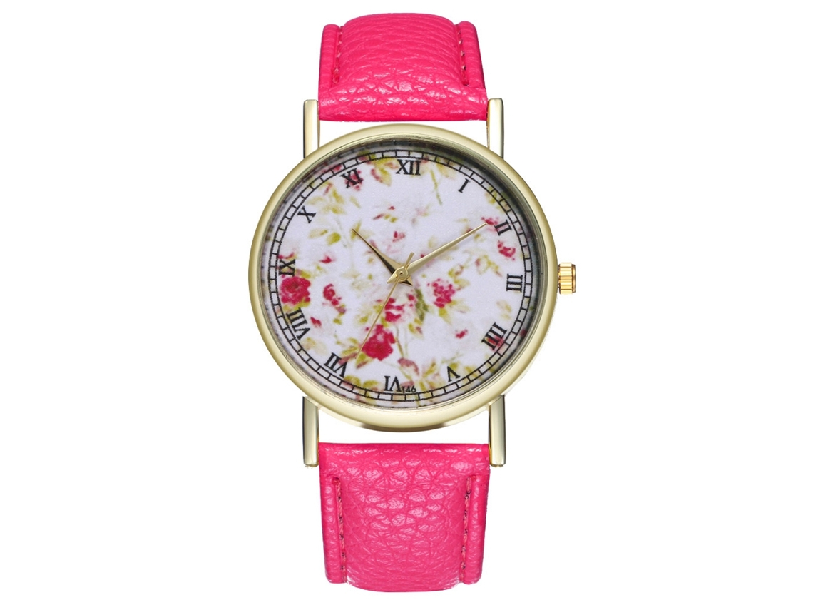 Reloj De Piel Y Aleación De Moda Para Hombre Y Mujer Analógico De Cuarzo (rojo Rosa)