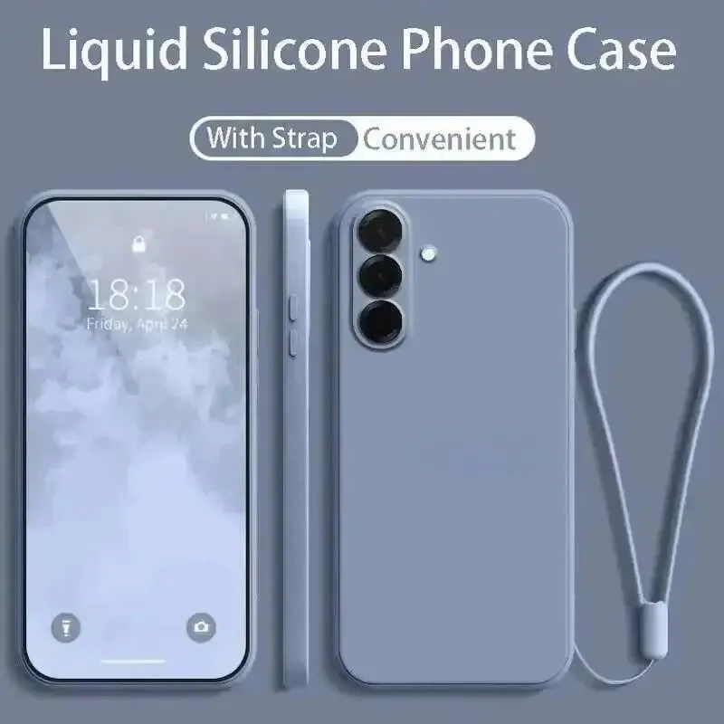 Capa De Silicone Líquido Para Celular Samsung (cinza Lavanda Galaxy S25) Com Alça De Pulso E Cordão.