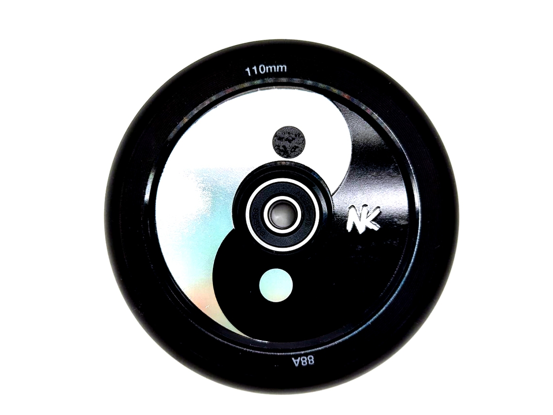 Roda Yin Yang Nokaic 110 mm para Scooter Trotinete Freestyle, borracha preta e núcleo de disco preto-prata
