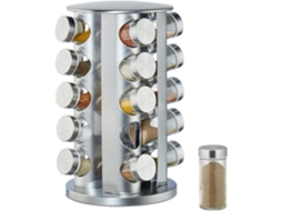 Organizador de têmpera - Com 20 potes - Rotação de 60° - Altura de 34,5 cm - Aço inoxidável - Prata