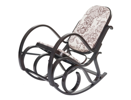 Cadeira de Balanço Rocking Chair Aspeto Retro em Madeira Maciça Cor de Nogal e Tecido Flores Marrom Fab04014 MOBIKASA