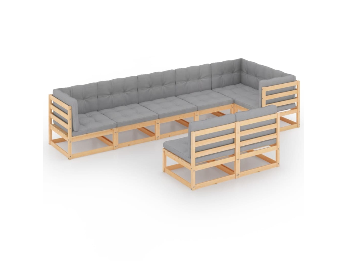 Conjunto 8 lounge de jardim c/ almofadões VIDAXL pinho maciço