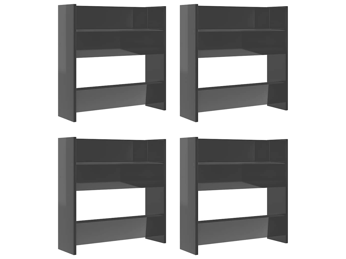 Conjunto de 4 Sapateiras de Parede Derivadas da Madeira Cinza Brilhante MAISON EXCLUSIVE
