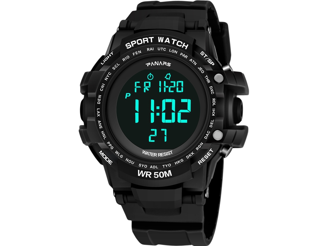 Reloj Deportivo Digital Panars Luminoso Impermeable Con Correa De Plástico Pu 2 Zonas Horarias
