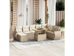Vidaxl 9 Pcs Conjunto De Sofás P/ Jardim Com Almofadões Vime Pe Bege