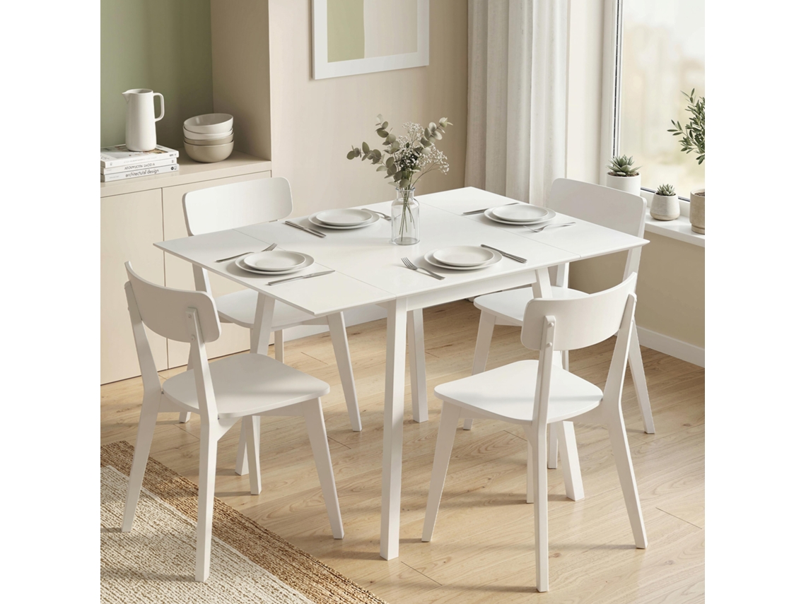 Dining Table Folding Table Kitchen Table, 2 Folding Surfaces, 110 X 86 X 75 Cm, White