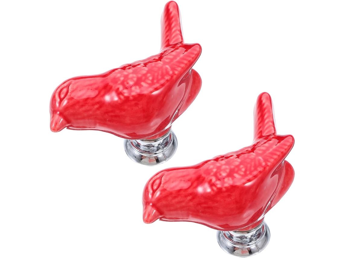 Puxadores Para Gaveta De Cômoda, 2 Peças, Cerâmica, Formato De Pássaro, Vermelhos, Decorativos Para Cozinhas, Com