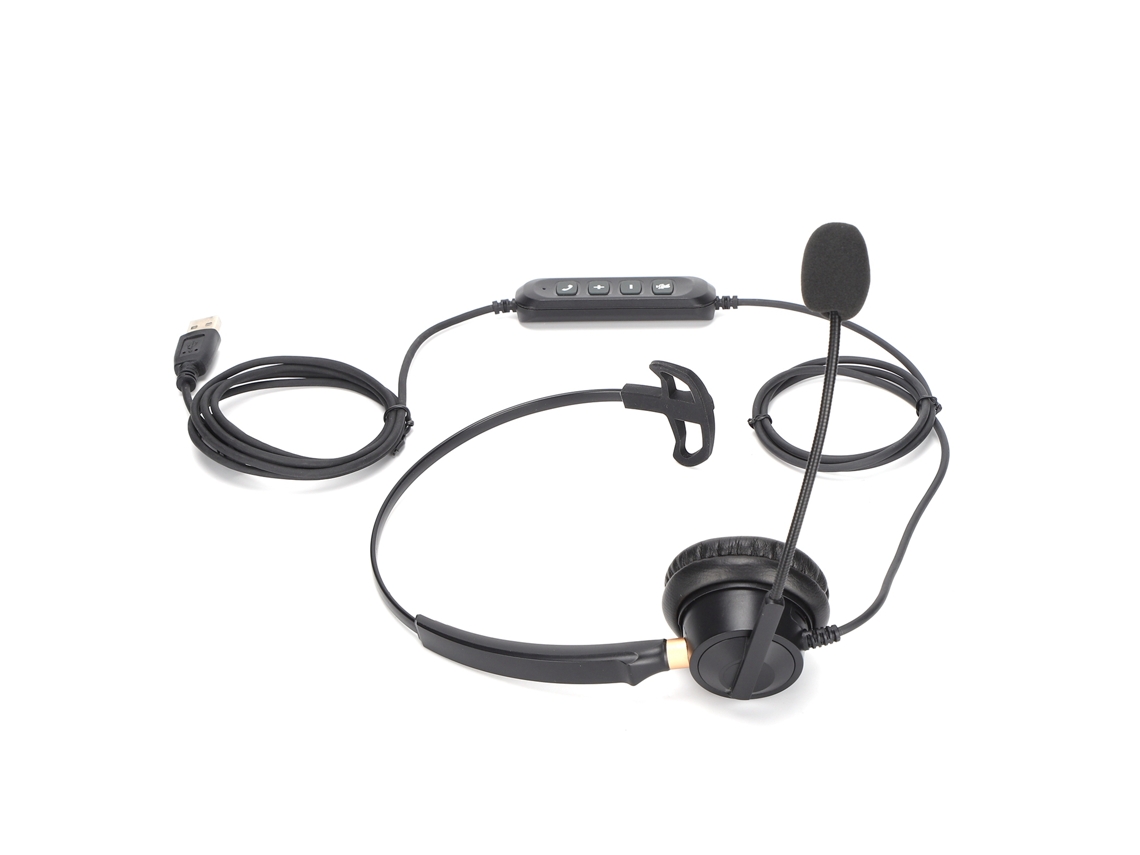 Fone de Ouvido Mali para telefone, mono, USB, microfone, controle de áudio, escritório