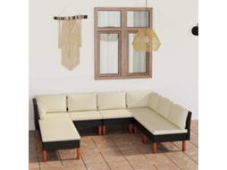 Vidaxl 8 Pcs Conjunto Lounge De Jardim C/ Almofadões Vime Pe Preto