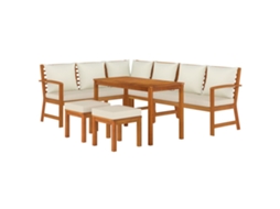 Conjunto 7 Peças Jantar P/ Jardim C/ Almofadões Acácia Maciça Dkd Home Decor