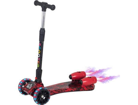 HOMCOM Trotinete infantil de 3 rodas spray foguete altura ajustável música e iluminação para crianças acima de 3 anos Vermelho