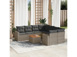 Vidaxl 9 Pcs Conjunto Sofás P/ Jardim Com Almofadões Vime Pe Cinzento