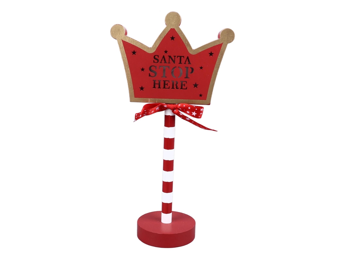 Decoração natal pare aqui com led topo de árvore santa metal madeira maciça 15.5x8.5x30.5cm S/MARCA