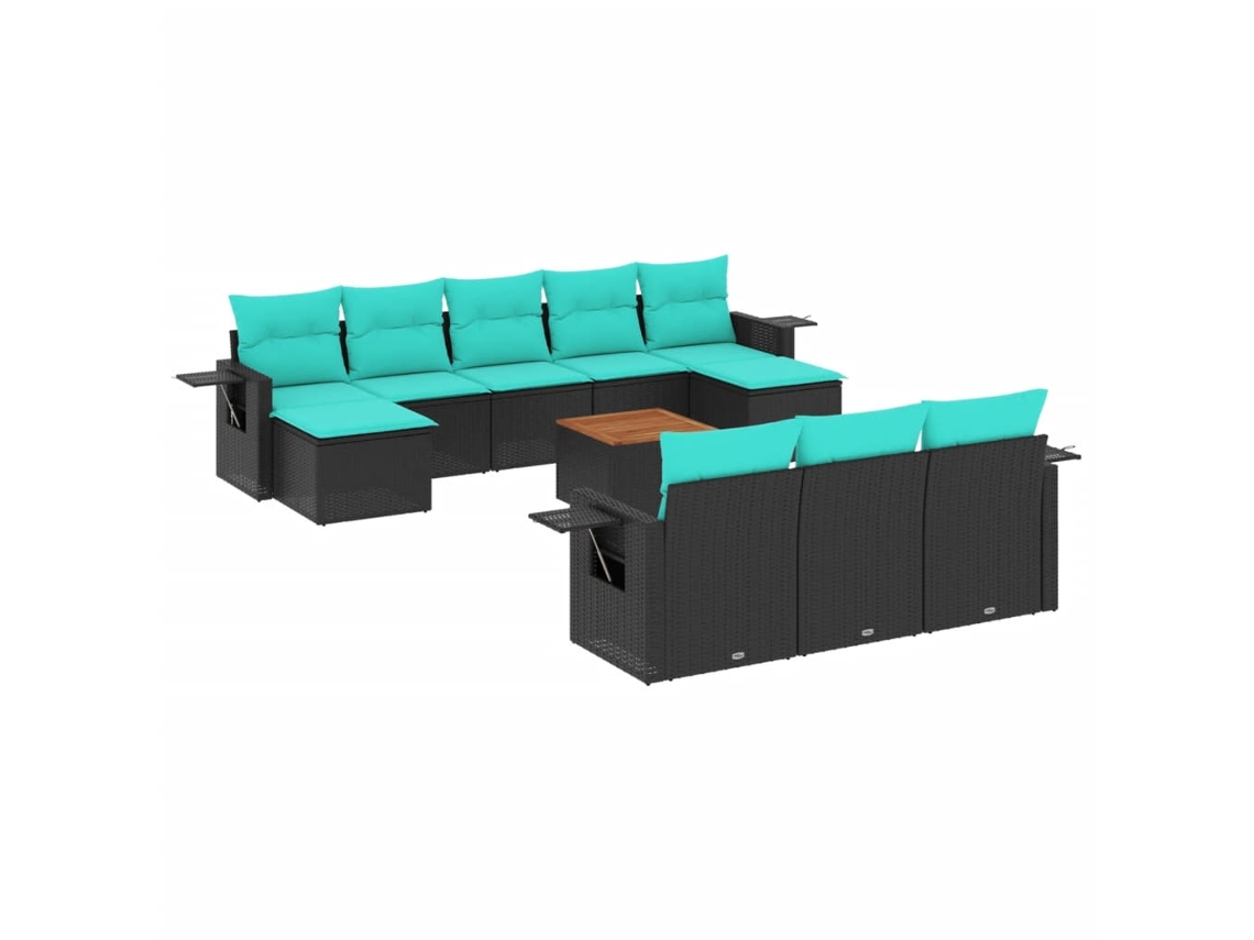 Conjunto de Sofá de Jardim, 11 Peças, Almofadas, Rattan Preto MAISON EXCLUSIVE