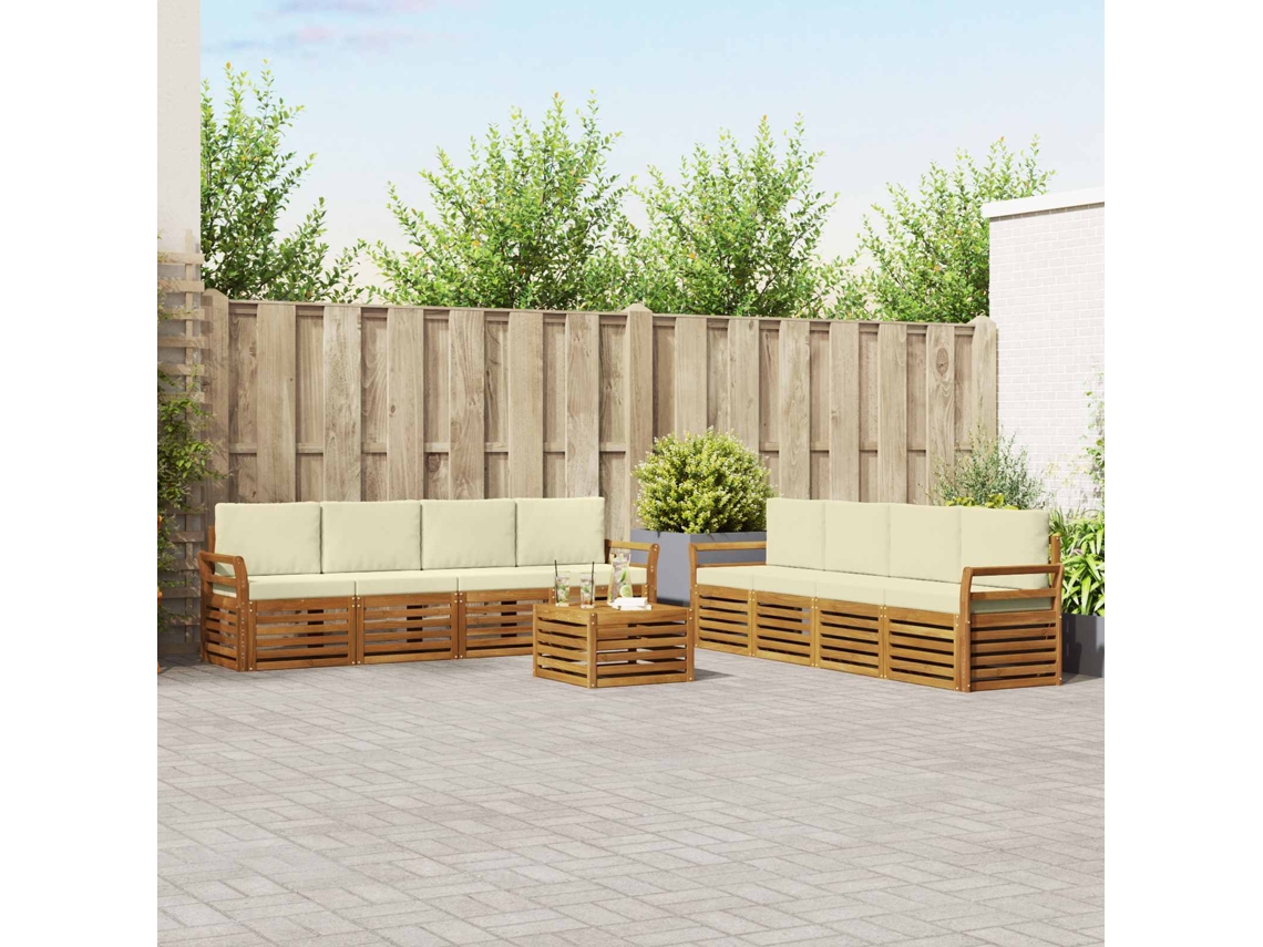 Vidaxl Conjunto De Sofás Para Exterior 9 Unid. Natural E Creme
