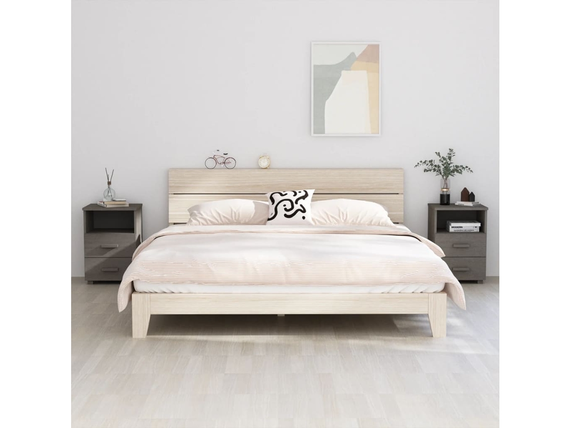 Vidaxl Mesas Cabeceira Hamar 2 Pcs 40x35x62cm Pinho Maciço Cinza-claro